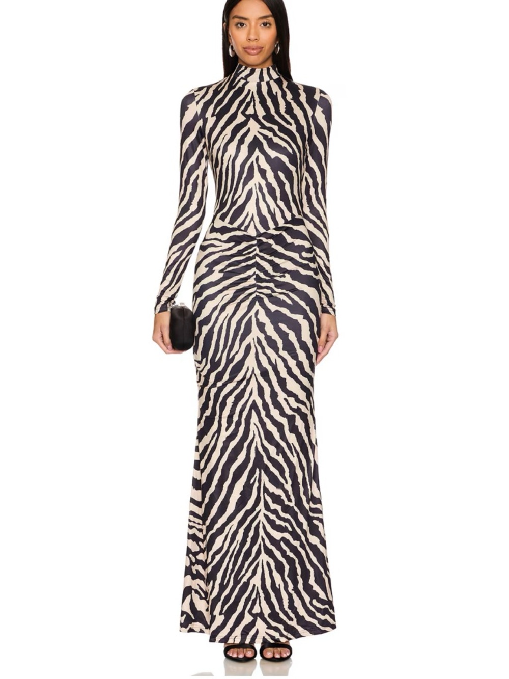 Runaway the Label Long Sleeve Zebra Print Maxi Dress in Black and Cream